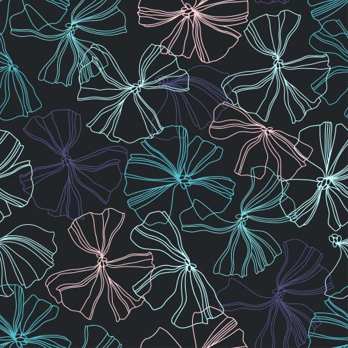 Vector image decorative flowers, multicolored outlines on black