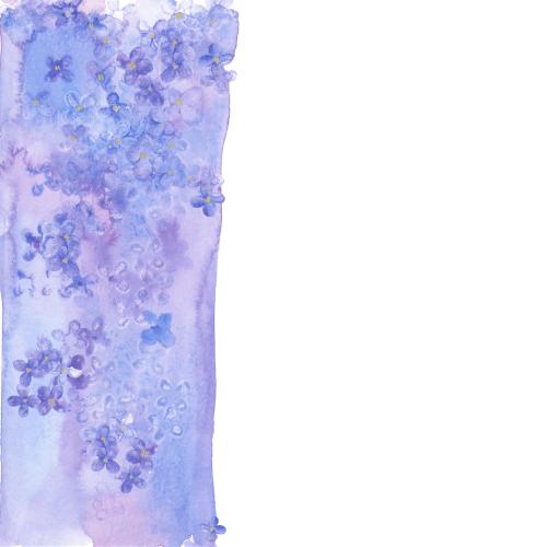 Raster image decorative watercolor strip with lilac flowers, space for text on white