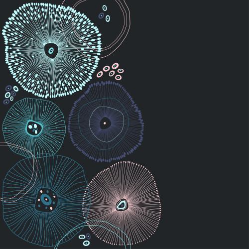 Illustration composition with marine life and a place for text on black