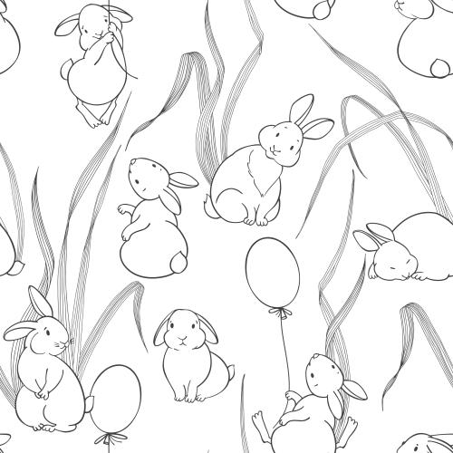 Illustration cute cartoon bunnies and grass blades on white