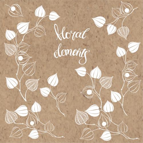 Vector image physalis white silhouettes various variants on craft