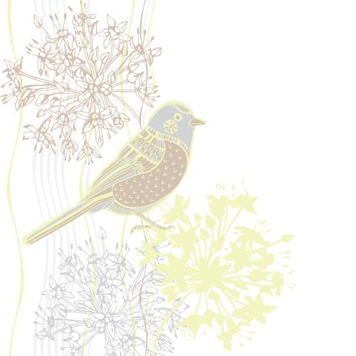 Vector image birdie vertical wavy lines with flower clusters pastel colors on white