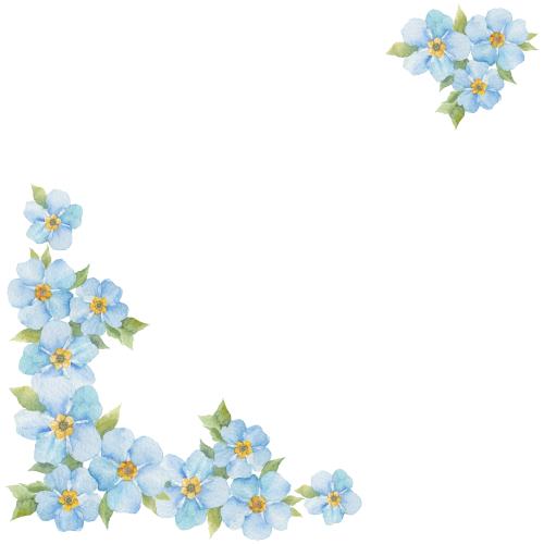 Raster image watercolor forget-me-nots text area on white corner composition