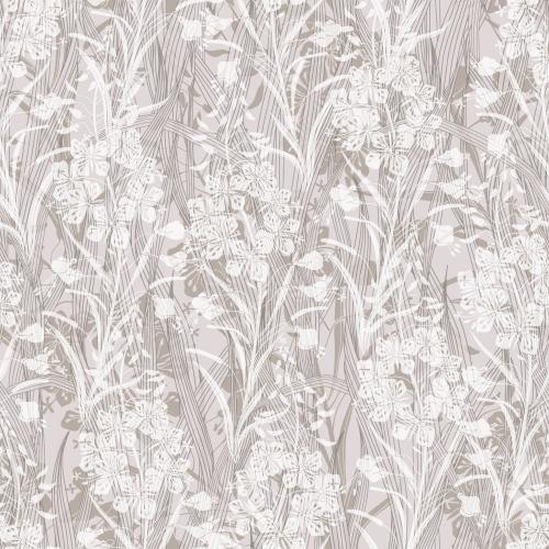 Vector image mallow fireweed grass white silhouettes and contours on a pastel brown