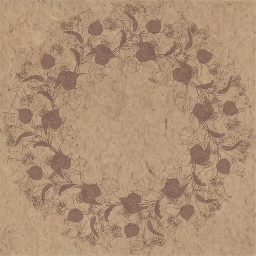 Linden. Vector round frame with blooming linden branches contours and silhouettes on craft