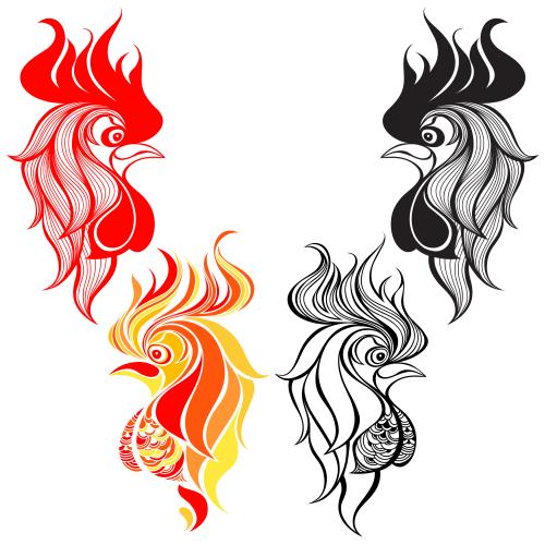 Rooster. Vector rooster's head four variants on white