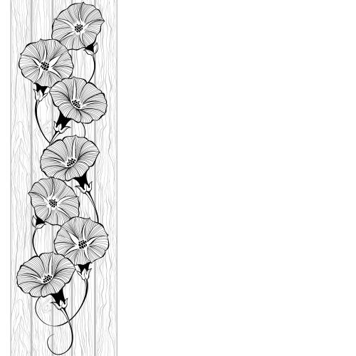 Tree. Vector decorative composition with morning glory flowers on wooden boards and a place for text on white