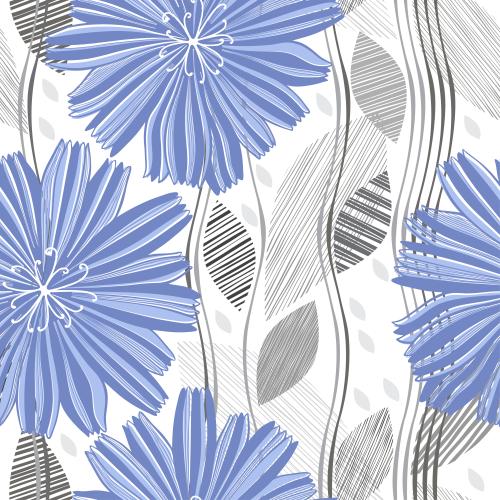 Chicory. Vector stylized chicory flowers leaves vertical wavy lines on white