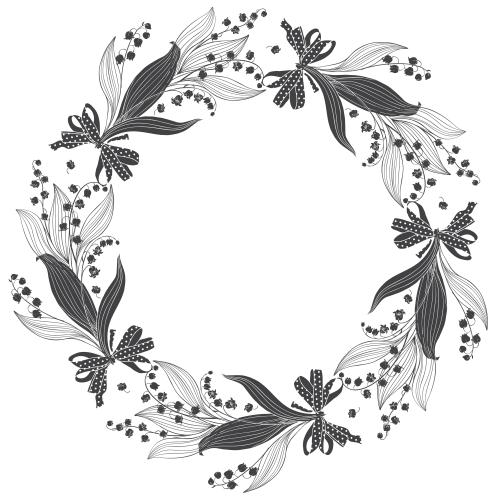 Bow. Vector bouquets of lily-of-the-valley with a bow circular frame on white