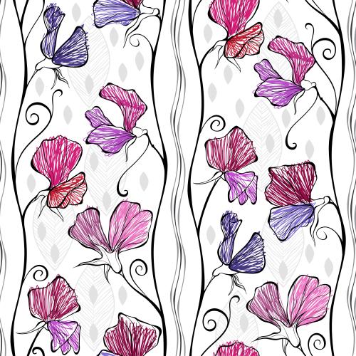 Sweet pea. Vector stylized fragrant peas decorative leaves on white