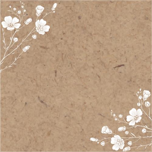 Flax. Vector white silhouettes of flax flowers, space for text on craft, corner composition