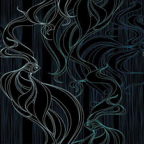 Vector image fish and vertical stripes on black