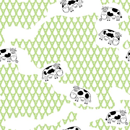 Grass. Vector cartoon cows milk drops of milk on green grass