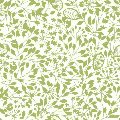 Vector image stylized twigs leaves and flowers green silhouettes on a light