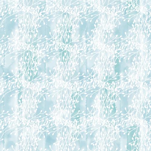 Vector image geometric with abstract plants, white silhouettes on blue watercolor