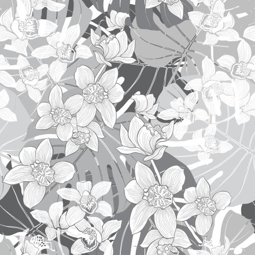 Palm. Vector orchids and palm leaves
