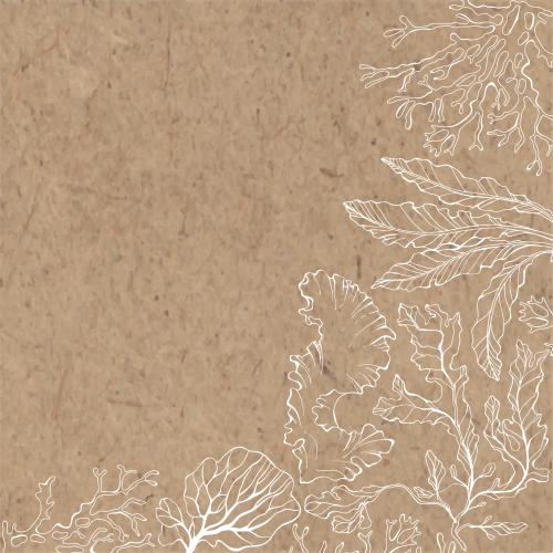 Vector image seaweed and corals, corner composition on kraft