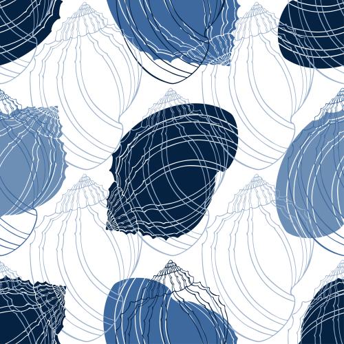 Shell. Vector Pattern shells, colorful silhouettes and contours on white