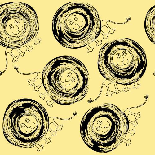 Lion. Vector cute cartoonish lions on yellow
