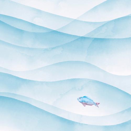 Illustration watercolor waves and fish