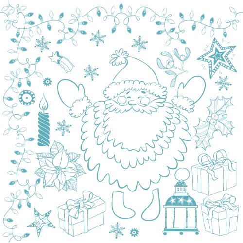 Santa claus. Vector father frost garlands and other symbols of winter holidays on white
