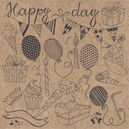 Symbol. Vector graphic elements on the theme of a holiday, message happy day on craft