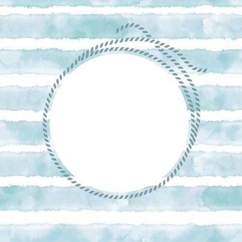 Vector image frame with a nautical rope text area on white with blue watercolor stripes