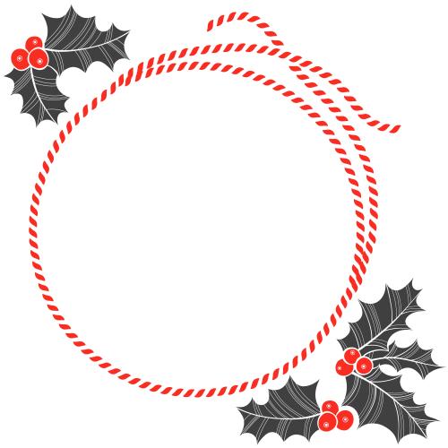 Holly. Vector ostrich, round frame from festive ribbon on white