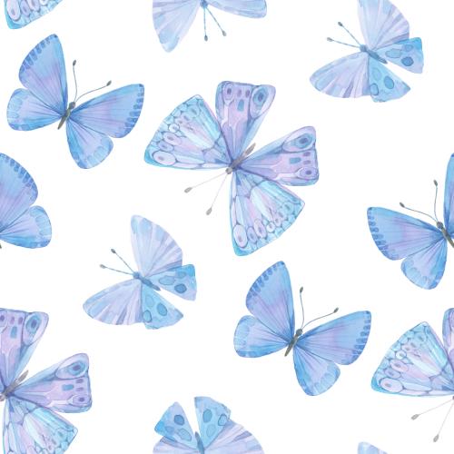 Raster image blue watercolor butterflies on white