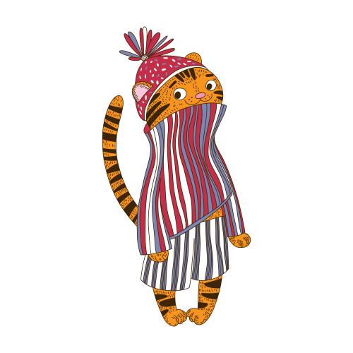 Tiger. Vector cartoon tiger cub in clothes