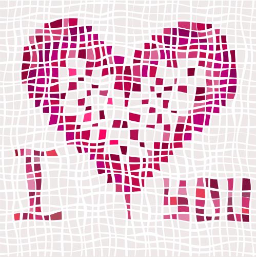 Vector image mosaic heart on grid and inscription i you