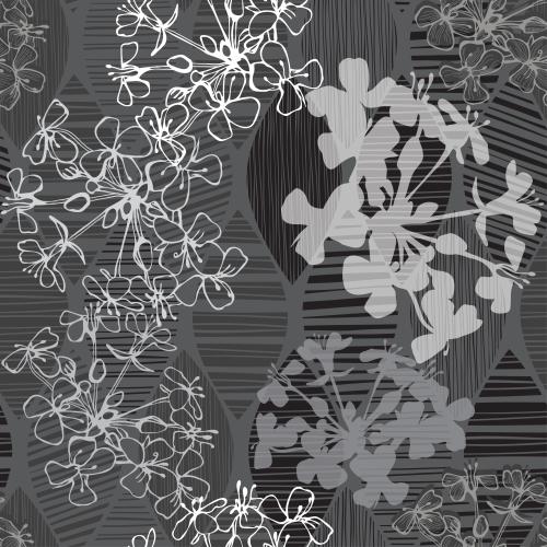 Vector image flowers on abstract striped leaves on dark gray