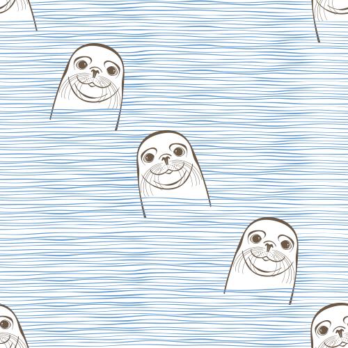 Seal. Vector seals in blue waves