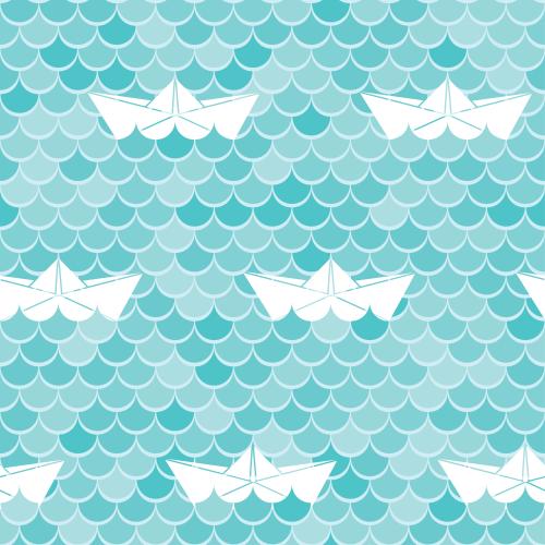 Paper boat. Vector paper boats on turquoise waves