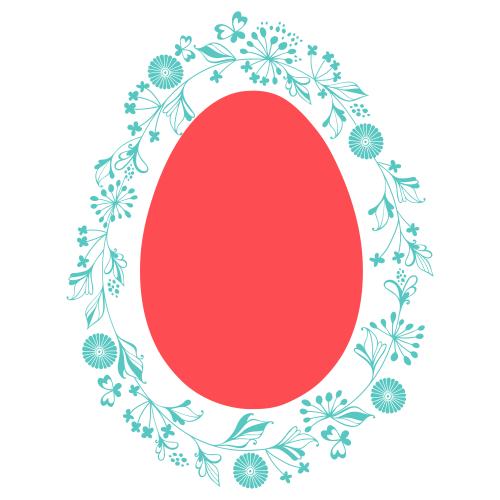 Vector image red easter egg, decorative wreath of plants and flowers on white
