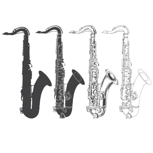Saxophone. Vector saxophones, four options on white