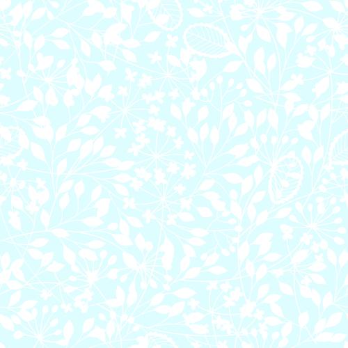 Vector image stylized twigs, leaves and flowers, white silhouettes on blue