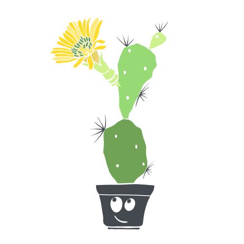 Object. Vector cartoon cactus with a flower in a smiling pot