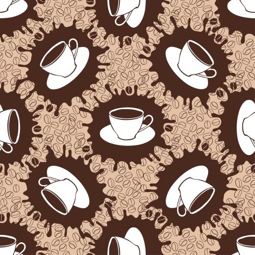 Vector image cups with coffee, brown coffee beans