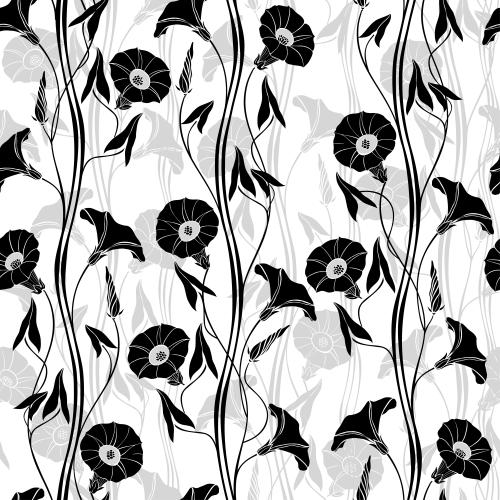 Bindweed. Vector violet, black and grey silhouettes on white