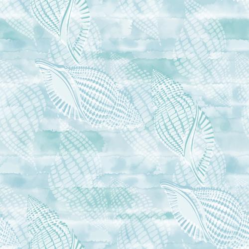 Vector image shells silhouettes on blue watercolor