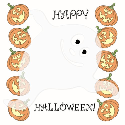 Halloween. Vector template for invitations with pumpkins ghost and place for text