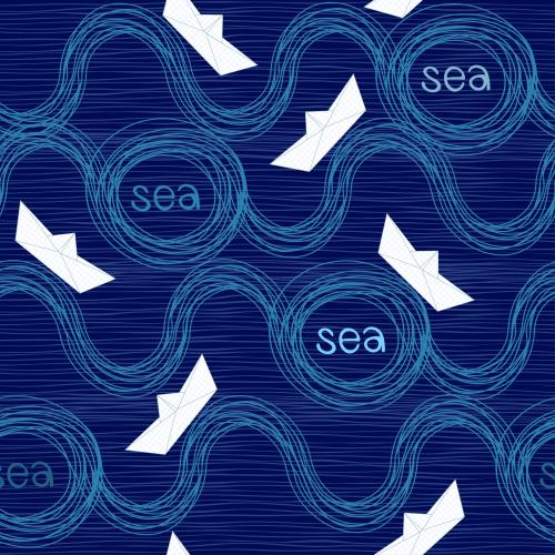 Paper boat. Vector paper boats waves sea inscriptions on blue