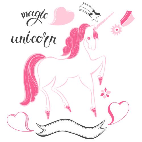 Star. Vector unicorn hearts ribbon stars on white