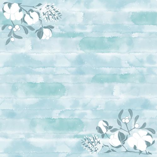 Cotton. Vector cotton mistletoe pine cones and text areas on blue watercolor corner composition