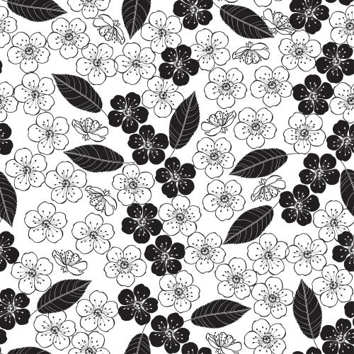 Sakura. Vector leaves and cherry blossoms on white