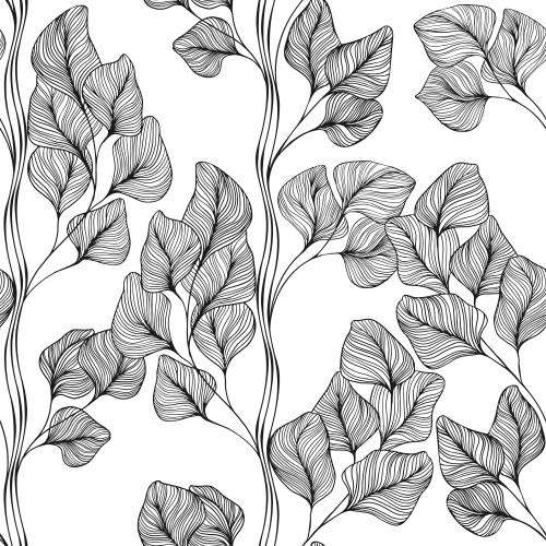 Vector image twigs with leaves vertical wavy lines on white