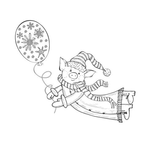 Balloon. Vector cartoon pig in grandfather frost costume on a balloon