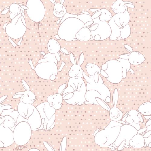 Balloon. Vector cute white bunnies on soft-peach checkered
