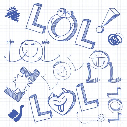 Notebook. Vector lol inscription in doodle style on grid notebook paper